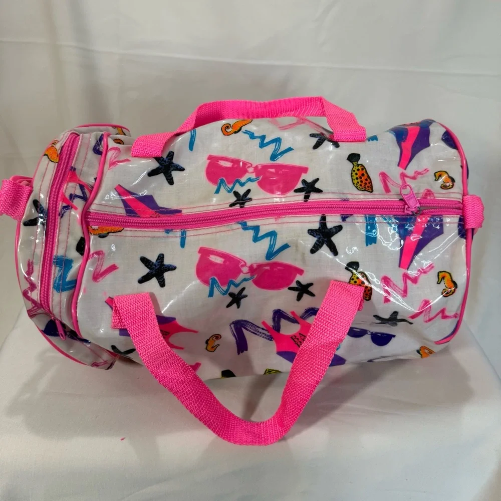 RARE 1989 Barbie Mattel Inc. Vintage Girl's Duffle Bag & Pouch Vinyl Graphic Art